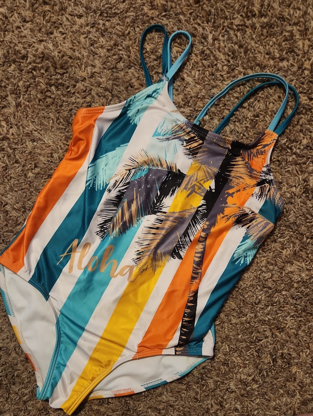 $2/Bundled- Aloha Palm Stripe Swimsuit